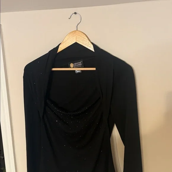 Christine Alexander Black Top with Sparkle Accents Drapey Party M - Picture 2 of 6